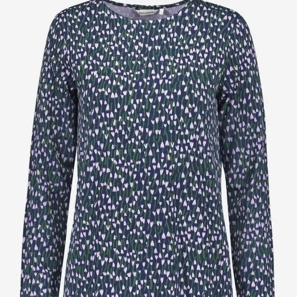 Marimekko Huokaus Tahtiniitty Jersey Floral Dress NWOT Purple Tulip Print