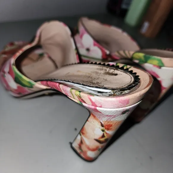 Marine Floral-Print Leather Mules