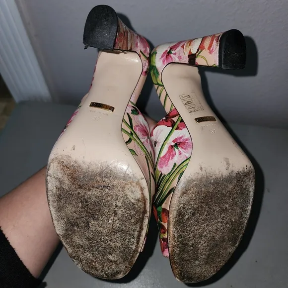Marine Floral-Print Leather Mules