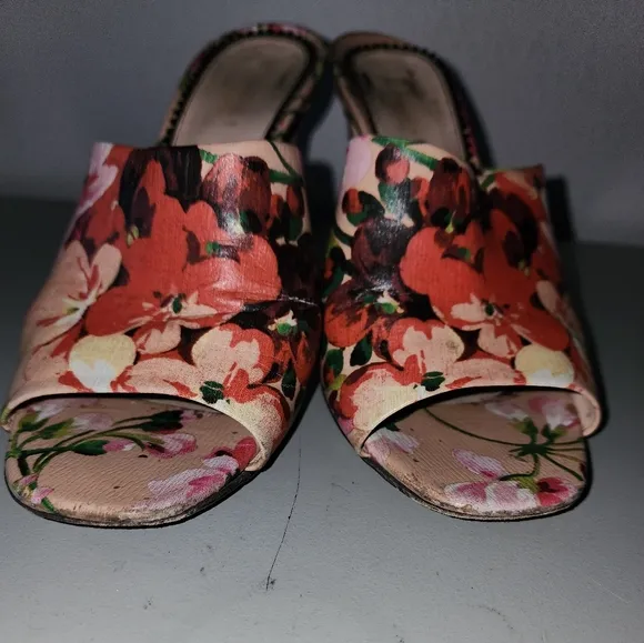 Marine Floral-Print Leather Mules
