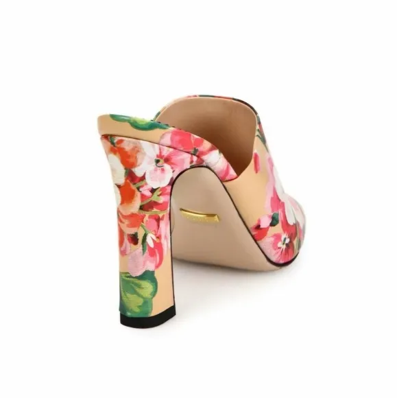 Marine Floral-Print Leather Mules