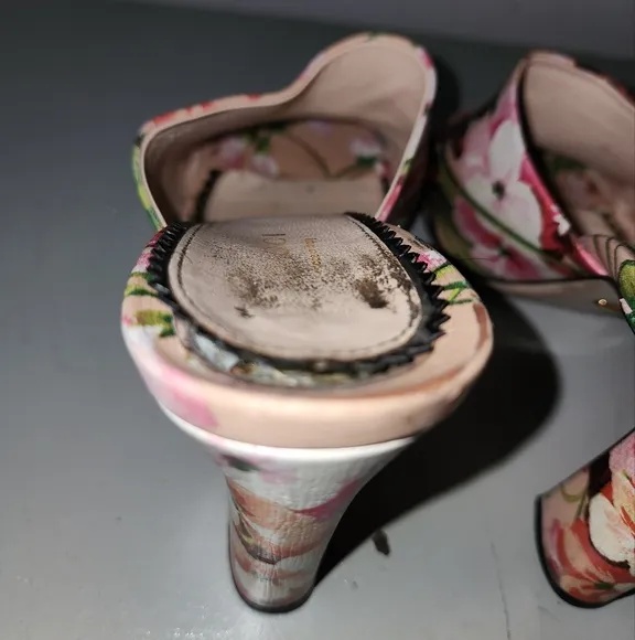 Marine Floral-Print Leather Mules