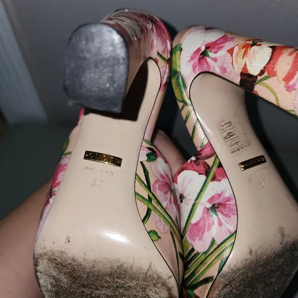 Marine Floral-Print Leather Mules