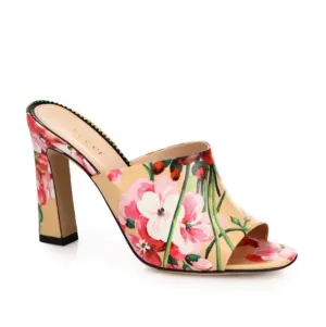 Marine Floral-Print Leather Mules