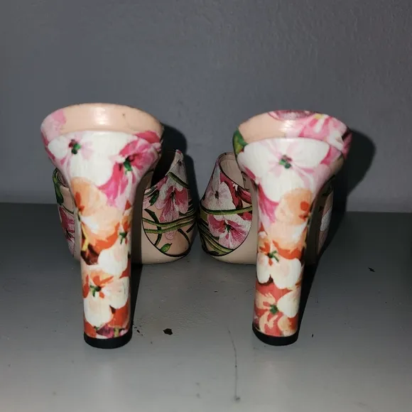 Marine Floral-Print Leather Mules