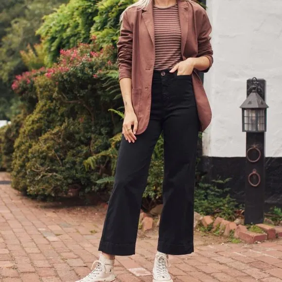 Marine Layer Pants High Waist Slim Fit Wide Leg Ankle Jeans in Faded Black sz 6
