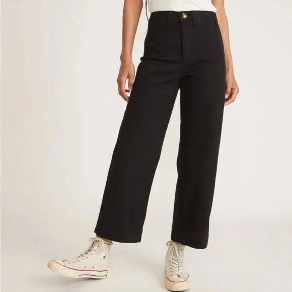 Marine Layer Pants High Waist Slim Fit Wide Leg Ankle Jeans in Faded Black sz 6