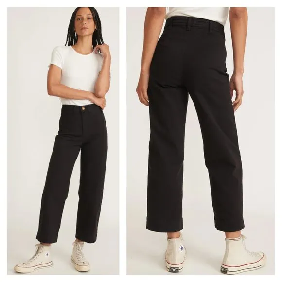 Marine Layer Pants High Waist Slim Fit Wide Leg Ankle Jeans in Faded Black sz 6