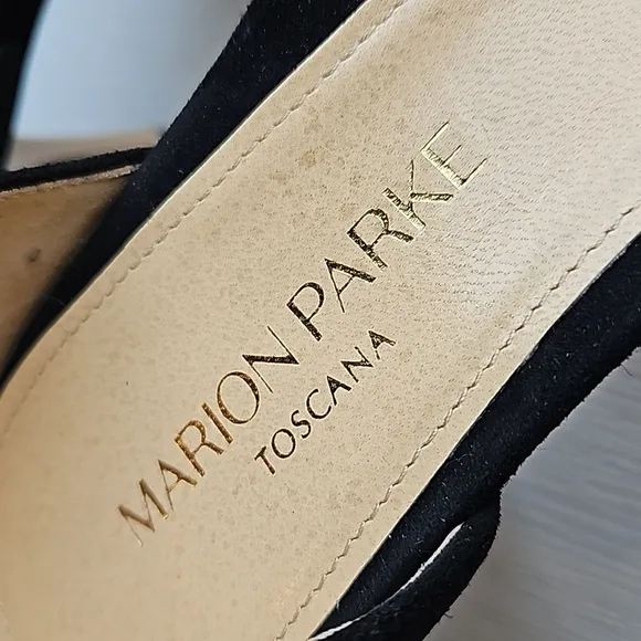 Marion Parke Black Suede Gunmetal Leather D'orsay Kitten Heels 37/ 6.5-7 NWOT