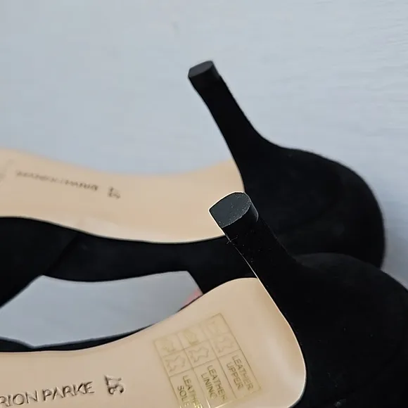 Marion Parke Black Suede Gunmetal Leather D'orsay Kitten Heels 37/ 6.5-7 NWOT