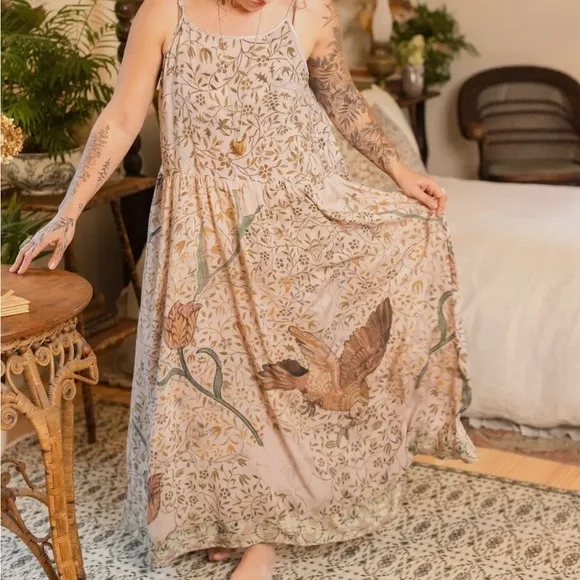 Market of Stars ✨ Folklore Floral Bird of Peace Bohéme Slip Dress