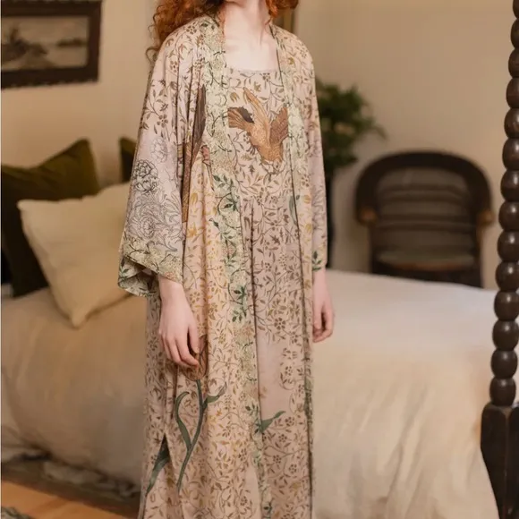 Market of Stars ✨ Folklore Floral Bird of Peace Bohéme Slip Dress