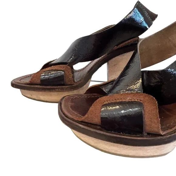 Marni Platform Heels Size 37 EU 7 US Brown Patent Leather Slingback Authentic