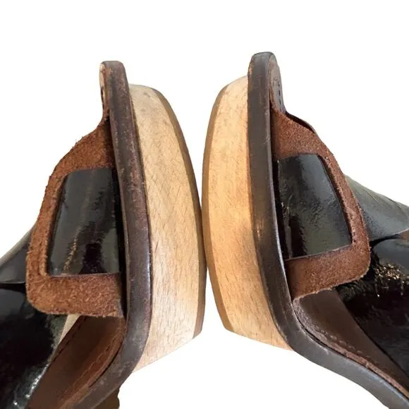 Marni Platform Heels Size 37 EU 7 US Brown Patent Leather Slingback Authentic