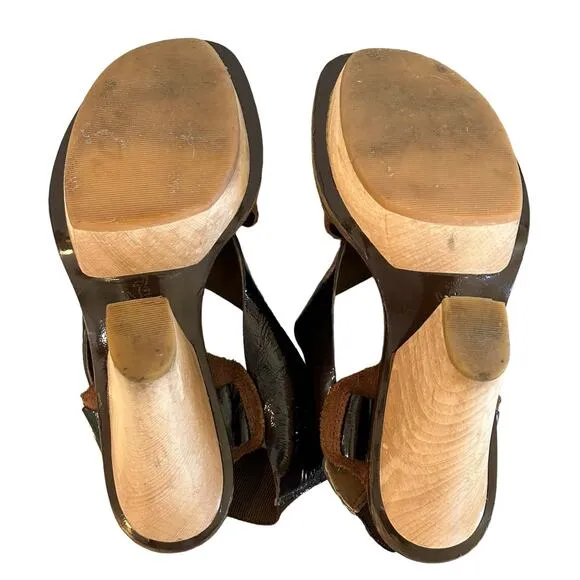 Marni Platform Heels Size 37 EU 7 US Brown Patent Leather Slingback Authentic