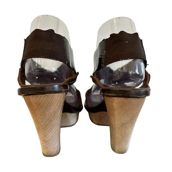 Marni Platform Heels Size 37 EU 7 US Brown Patent Leather Slingback Authentic