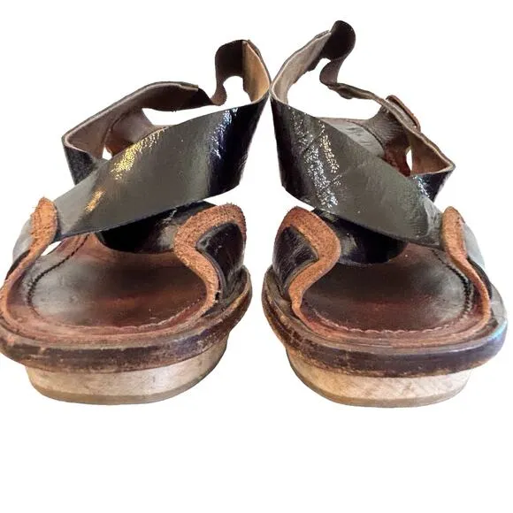 Marni Platform Heels Size 37 EU 7 US Brown Patent Leather Slingback Authentic