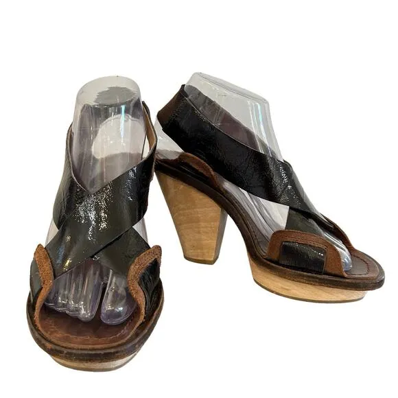 Marni Platform Heels Size 37 EU 7 US Brown Patent Leather Slingback Authentic