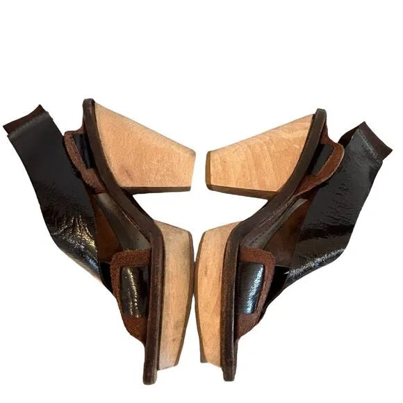 Marni Platform Heels Size 37 EU 7 US Brown Patent Leather Slingback Authentic