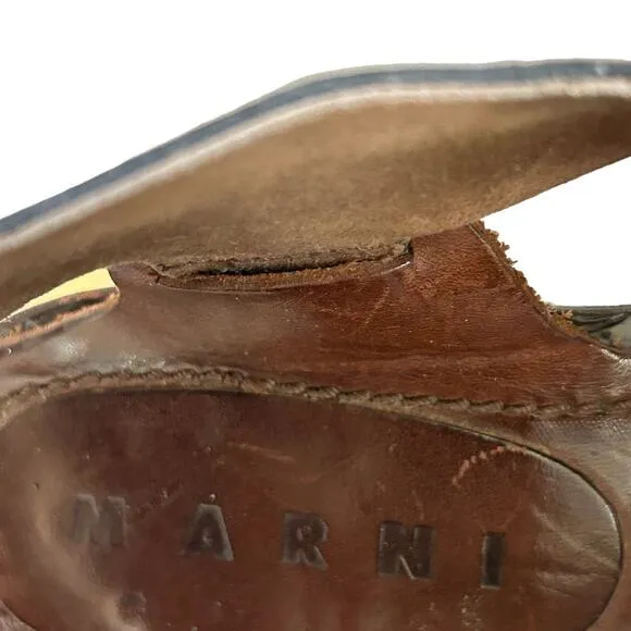 Marni Platform Heels Size 37 EU 7 US Brown Patent Leather Slingback Authentic