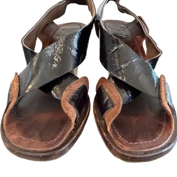Marni Platform Heels Size 37 EU 7 US Brown Patent Leather Slingback Authentic