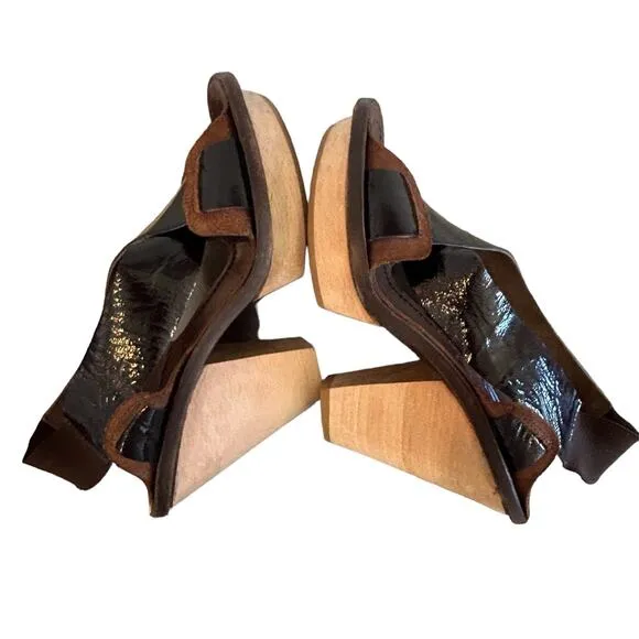 Marni Platform Heels Size 37 EU 7 US Brown Patent Leather Slingback Authentic