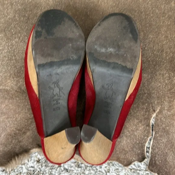 Marni Red Ponyhair Wood Platform Mules