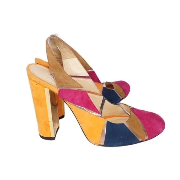 Marskinryyppy Suede Multicolored Slingback Heels, Size 39