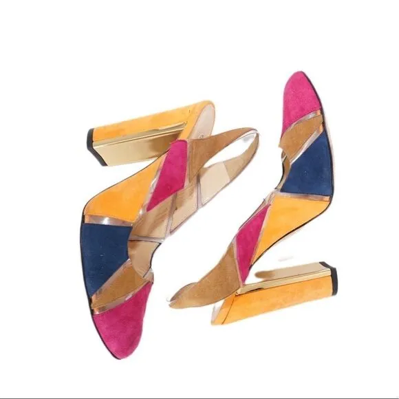 Marskinryyppy Suede Multicolored Slingback Heels, Size 39