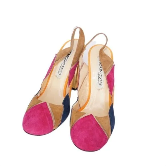 Marskinryyppy Suede Multicolored Slingback Heels, Size 39