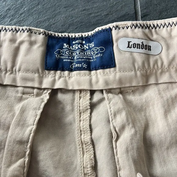 Mason’s Em’s  Tan London Summer Chino Shorts with Navy Ribbon Trim Regular Fit
