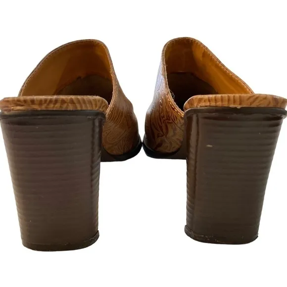 MATISSE Brown Tooled Leather Heeled Slip On Mules