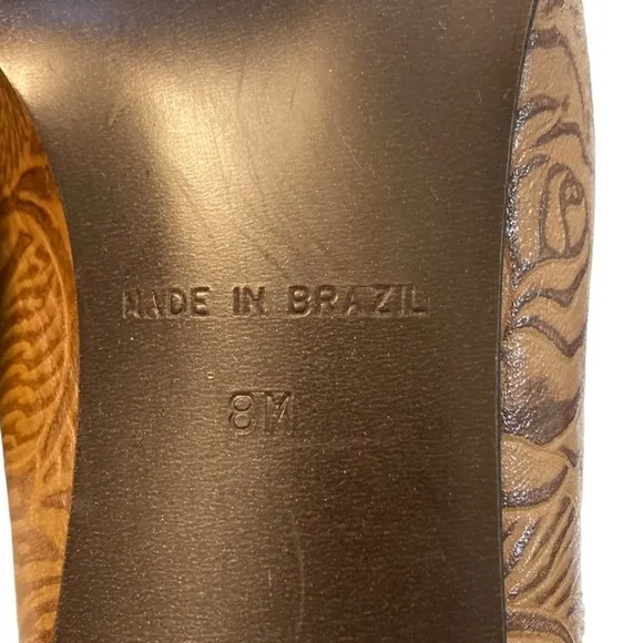 MATISSE Brown Tooled Leather Heeled Slip On Mules