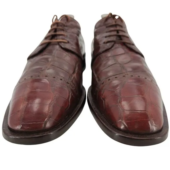 Mauri Italy Vintage Exotic Brown Alligator Dress Shoes Men 11 Cap-toe Oxfords 44
