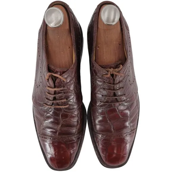 Mauri Italy Vintage Exotic Brown Alligator Dress Shoes Men 11 Cap-toe Oxfords 44