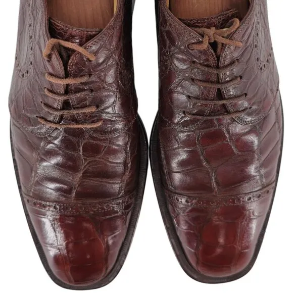 Mauri Italy Vintage Exotic Brown Alligator Dress Shoes Men 11 Cap-toe Oxfords 44