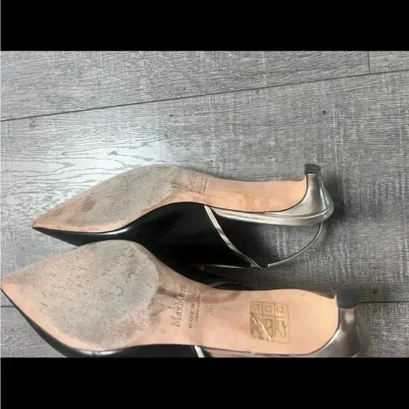 MAX MARA Black Leather Printed Slingback Kitten Heels Size 6 TRENDING
