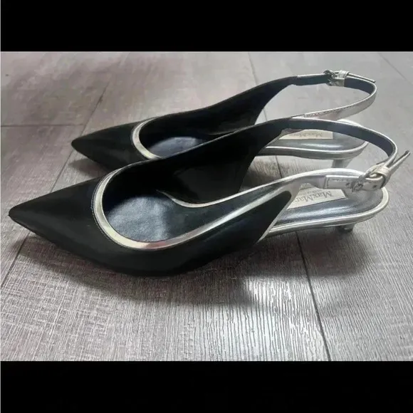 MAX MARA Black Leather Printed Slingback Kitten Heels Size 6 TRENDING