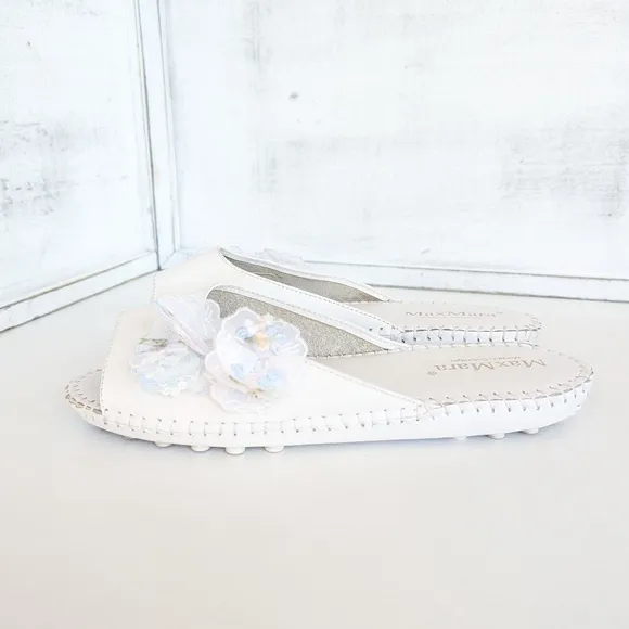 MaxMara White Mules with Delicate Bow