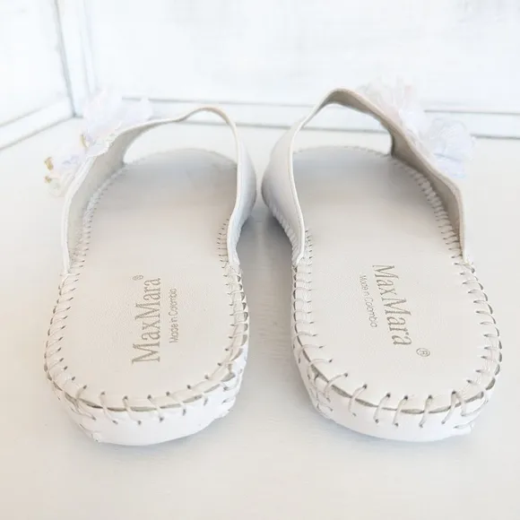 MaxMara White Mules with Delicate Bow