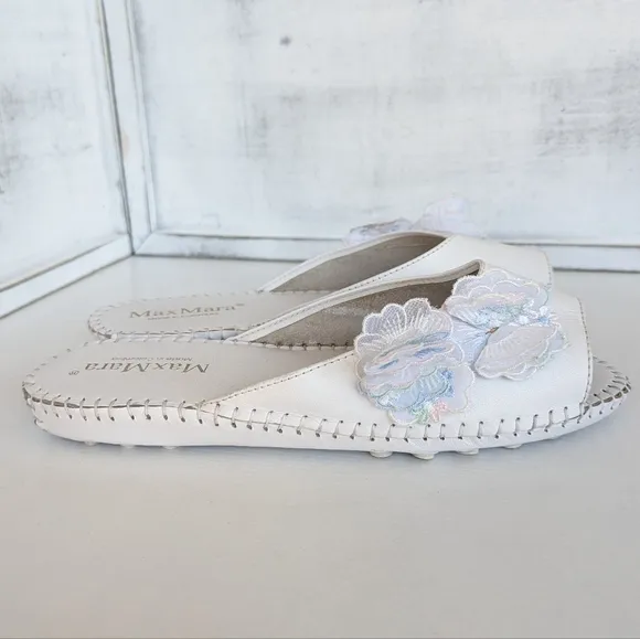 MaxMara White Mules with Delicate Bow