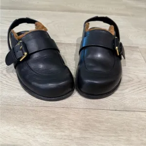 ME EM Black Shearling Buckle Leather Clog