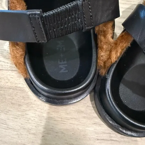 ME EM Black Shearling Buckle Leather Clog