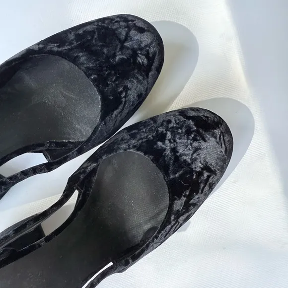 ME EM Crushed Velvet Platform Slingback Heels Black Size 40