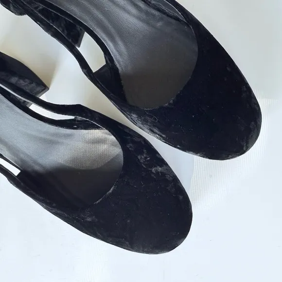 ME EM Crushed Velvet Platform Slingback Heels Black Size 40