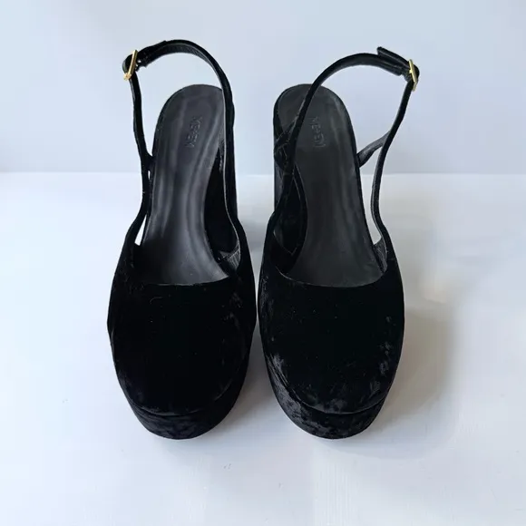 ME EM Crushed Velvet Platform Slingback Heels Black Size 40