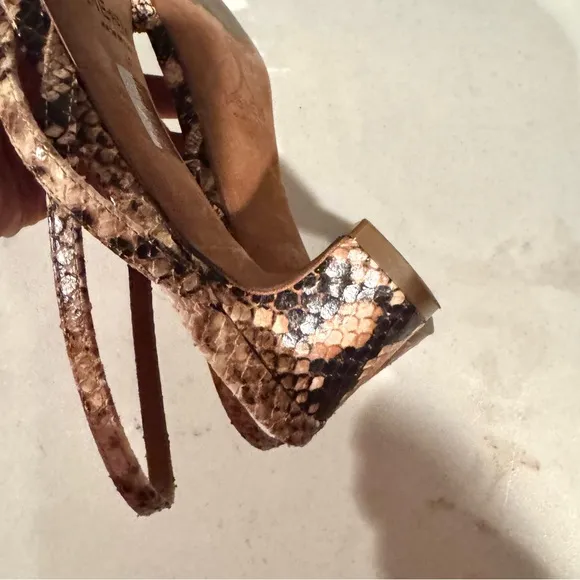 ME   EM Snake Print Leather Strappy Open Toe Kitten Heels Brown Size 11/41