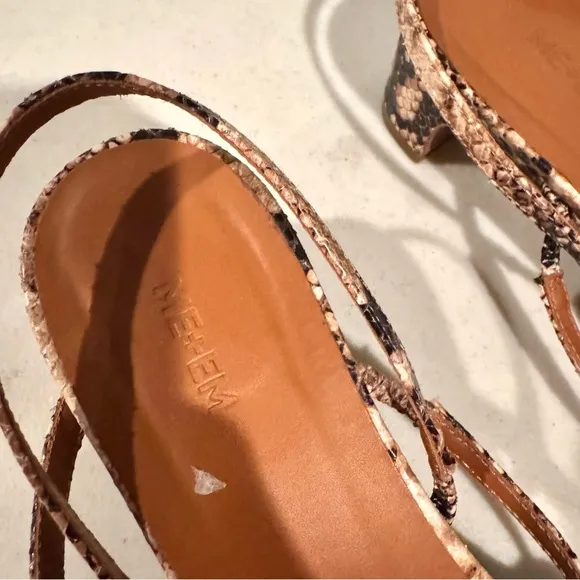 ME   EM Snake Print Leather Strappy Open Toe Kitten Heels Brown Size 11/41