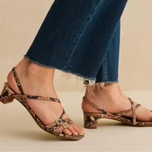 ME   EM Snake Print Leather Strappy Open Toe Kitten Heels Brown Size 11/41
