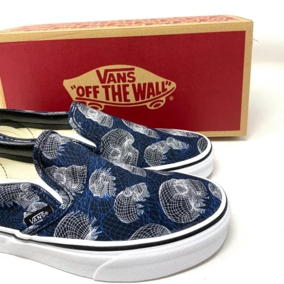 💖MEGA SALE💖VANS Men  VN0A33TB9IB Classic Slip On Wireframe Skull Black